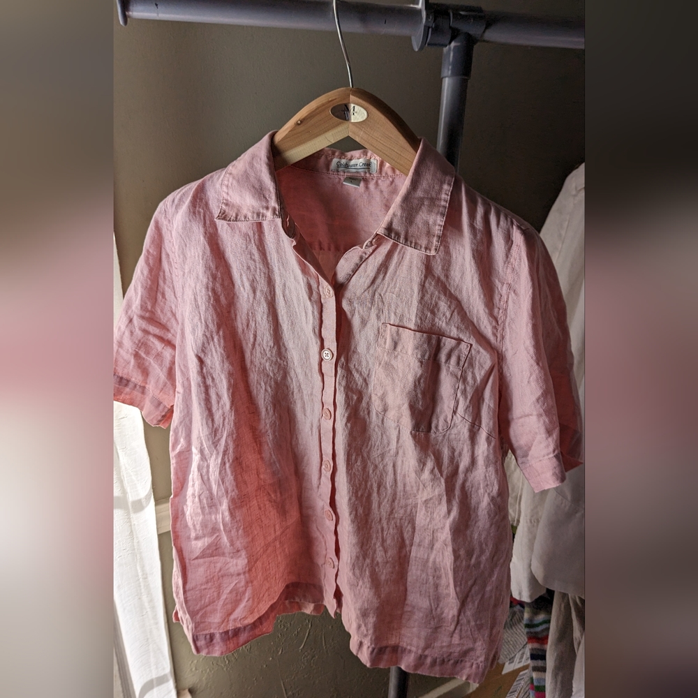L 100% linen Coldwater Creek short sleeve button-down shirt.
